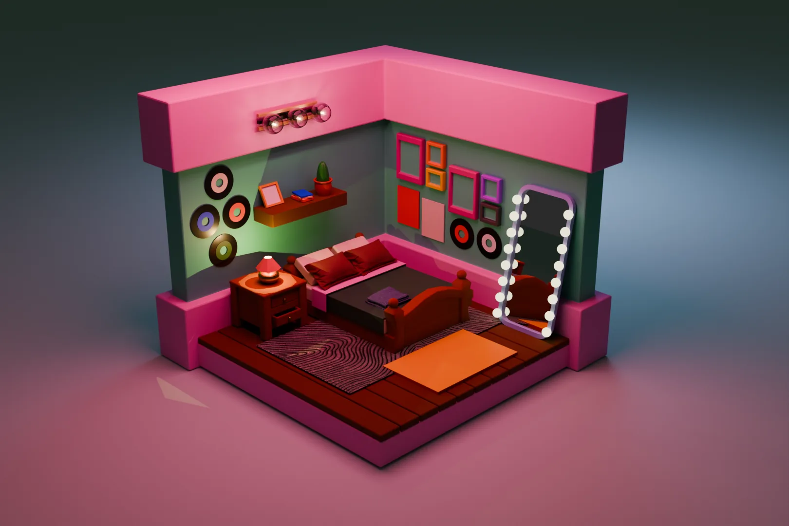 Pink bedroom render